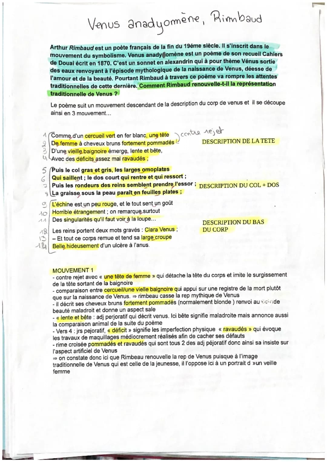 
<p>Vénus anadyomène, Rimbaud</p>
<p>Arthur Rimbaud est un poète français de la fin du XIXe siècle, inscrit dans le mouvement du symbolisme.