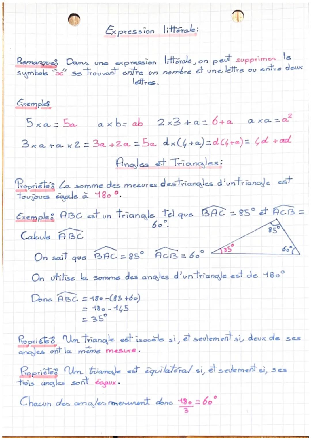 Comment simplifier une expression littérale et comprendre les angles d'un triangle