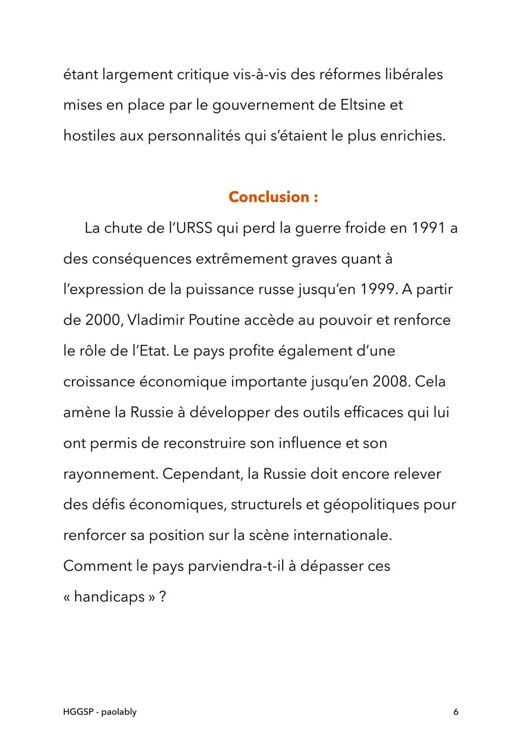 HGGSP
La Russie : une puissance
reconstruction depuis 1991
HGGSP- paolably
@paolably
knowunity
1 Une puissance en déclin
L'URSS perd sa puis