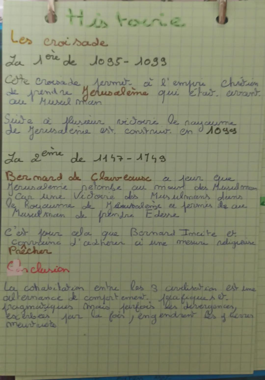 # His facrie

Les croisade

La jore de 1095-1093

Cote croisade girempties Chisin
de prendre Jerusalème qui étas. avant.
au

naycume
Seive à