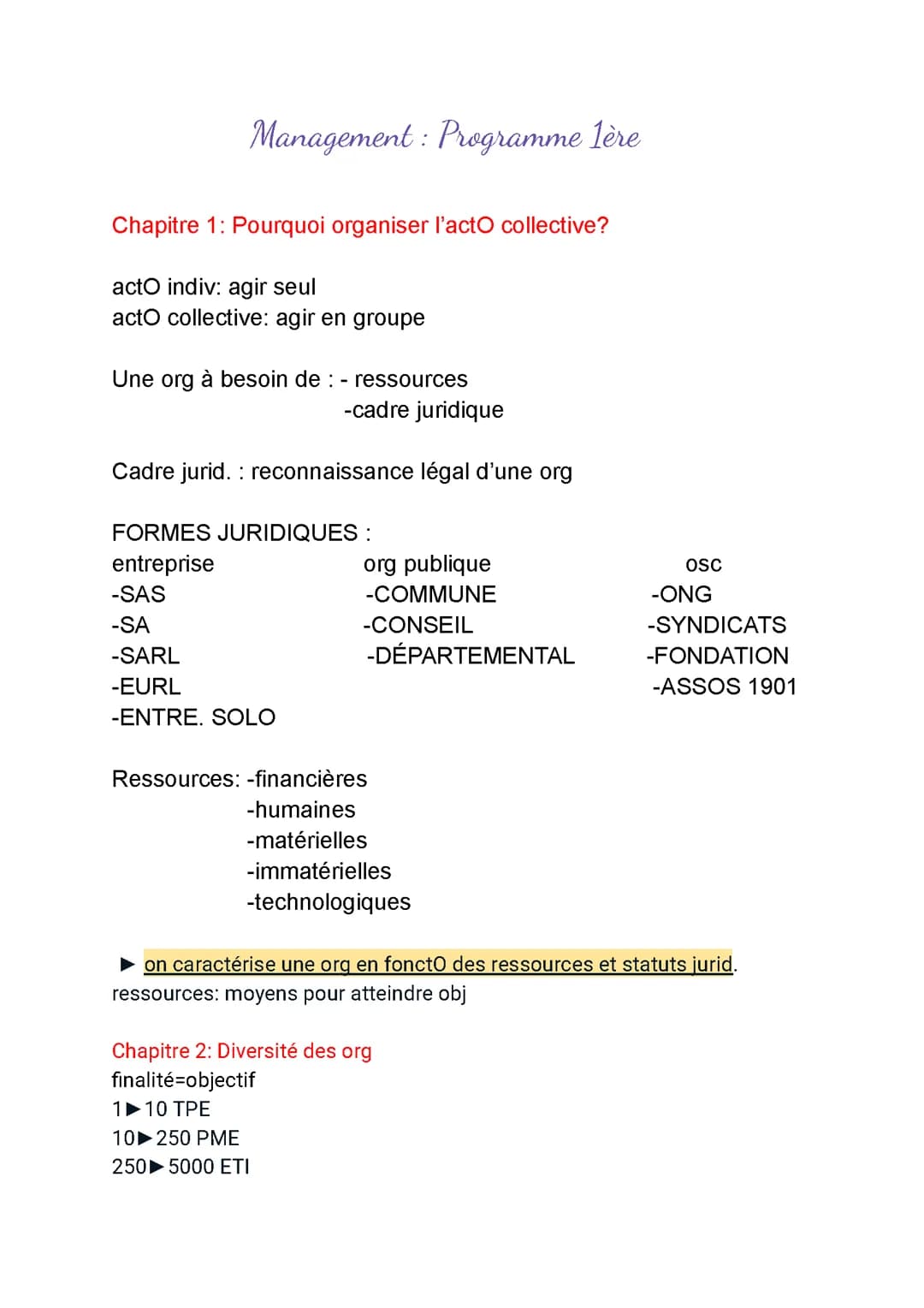 Programme 1ère STMG Management