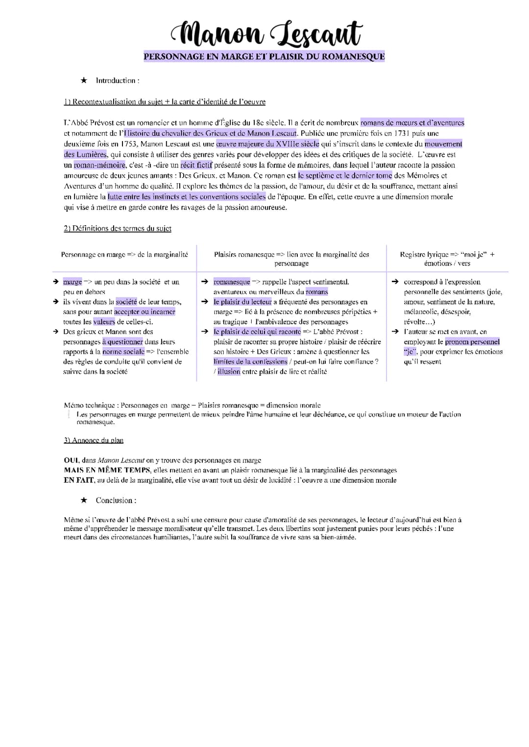 Manon Lescaut : Résumé, Personnages et Dissertation Facile