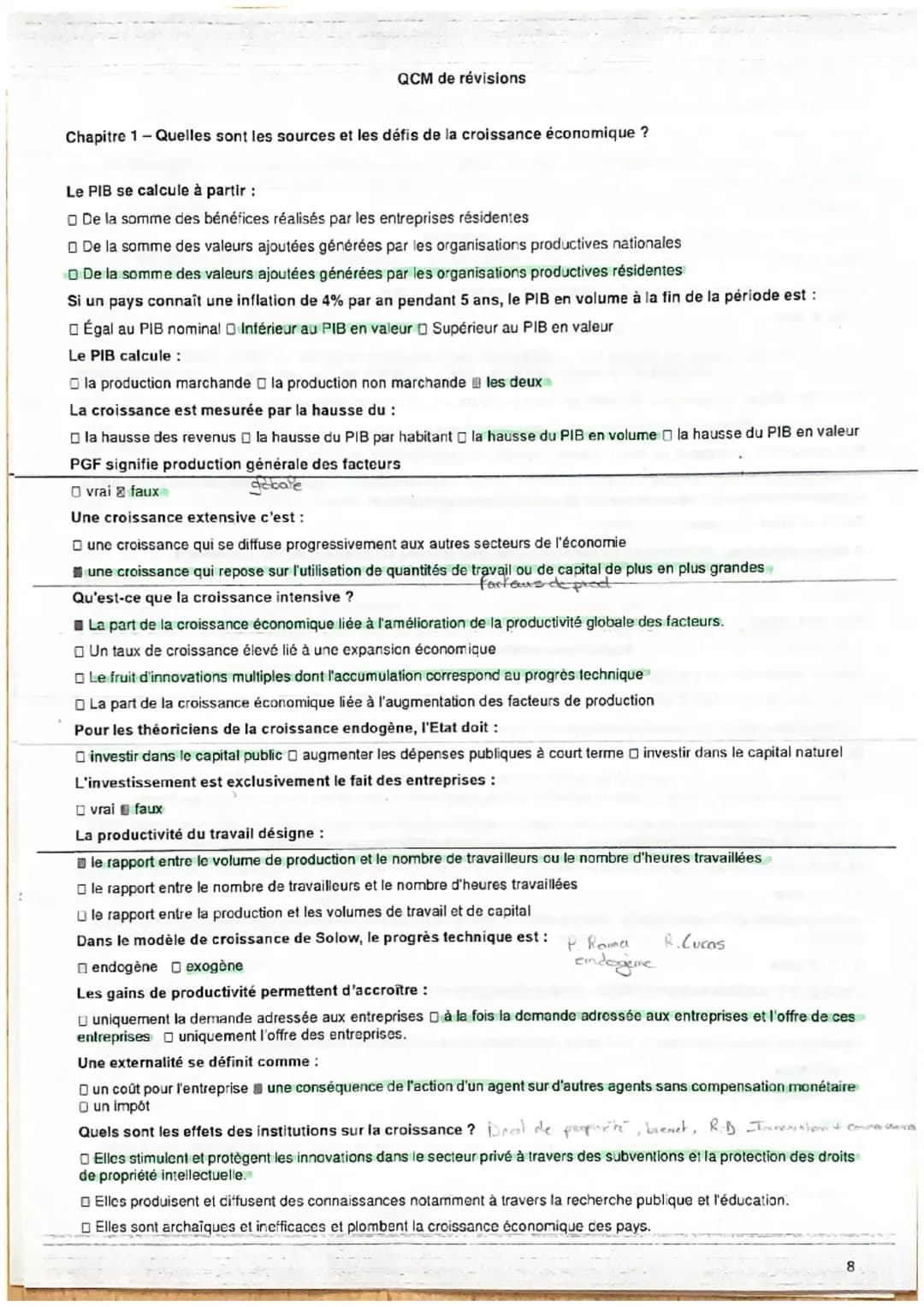 QCM de révisions
Chapitre 1 - Quelles sont les sources et les défis de la croissance économique ?
Le PIB se calcule à partir :
De la somme d