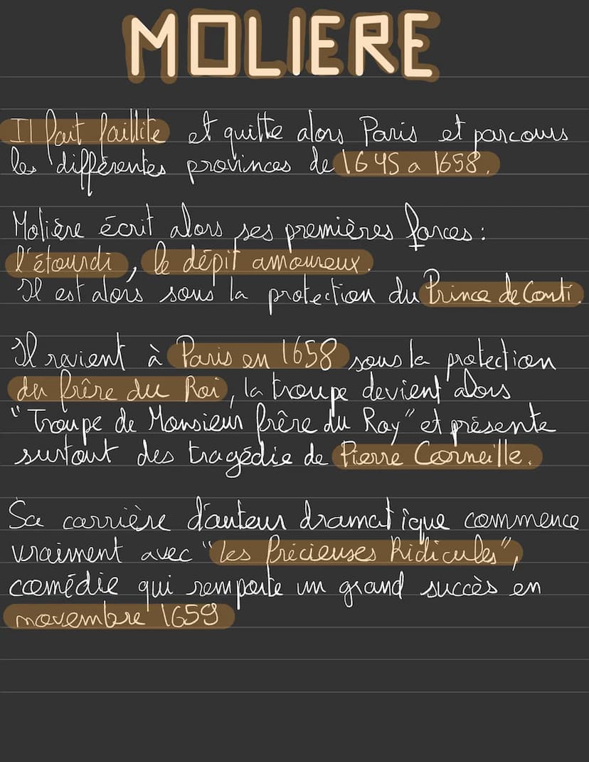  MOLIERE
e
Biographie de Molière, un dramaturge du XVII" side
Jean-Baptiste Poquelin dit Molière
mè à Paris le 15 janvier 1622
mort à Paris 