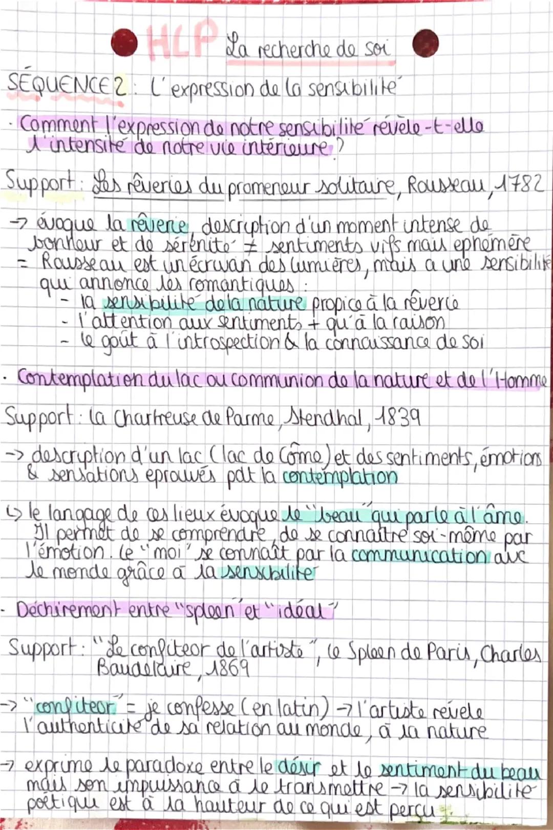 # HLP La recherche de soi

SÉQUENCE 2: L'expression de la sensibilite

- Comment l'expression de notre sensibilité révèle-t-elle
l'intensité