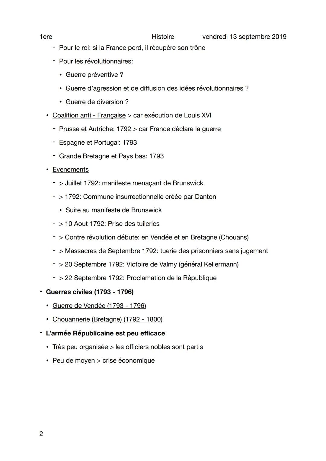 1ere
Cours 2 - Les conflits révolutionnaire
1
Histoire
La France dans un contexte de guerre intérieur et extérieur
- La chute du roi
Le roi 
