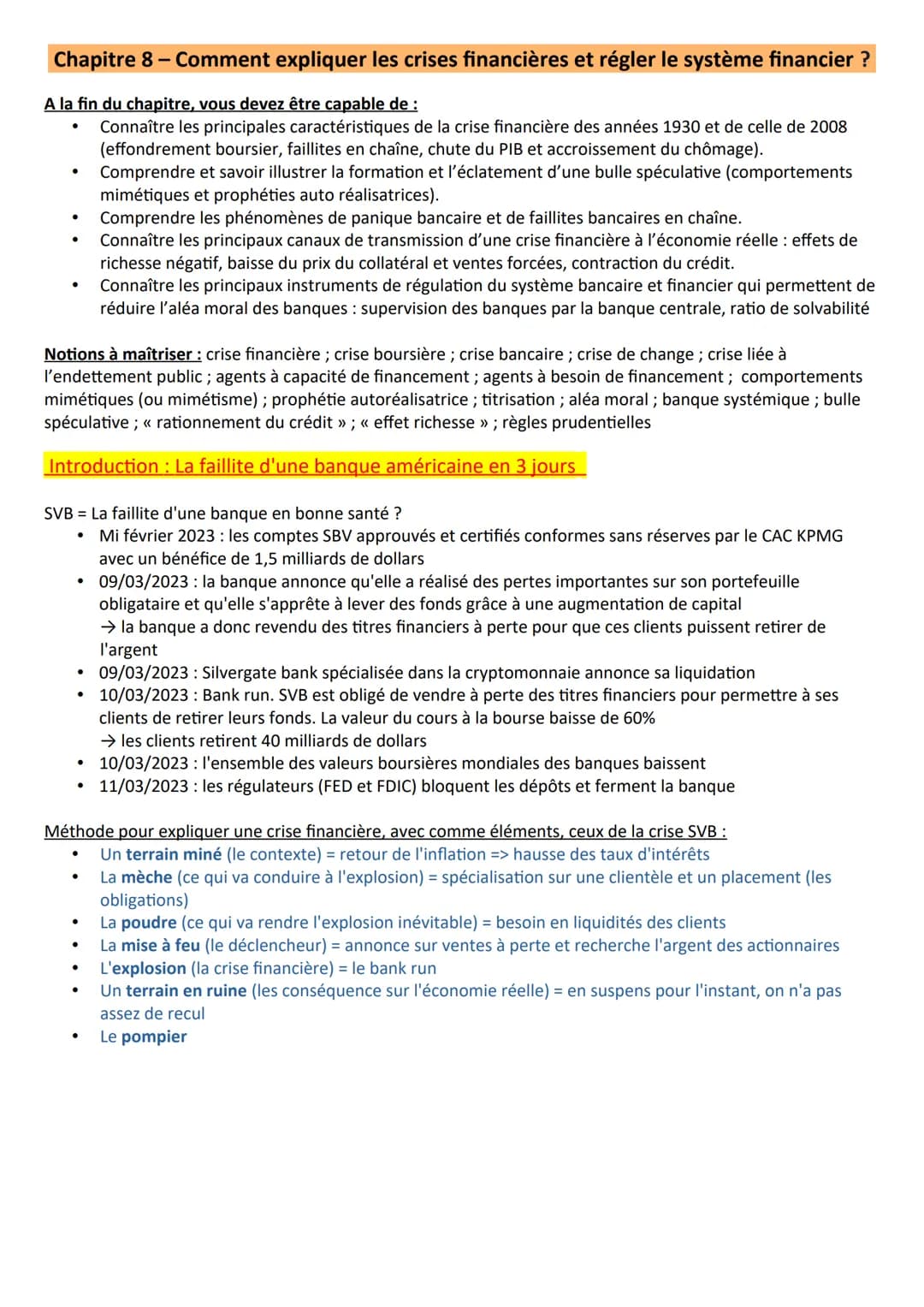 Chapitre 8- Comment expliquer les crises financières et régler le système financier ?
A la fin du chapitre, vous devez être capable de :
Con