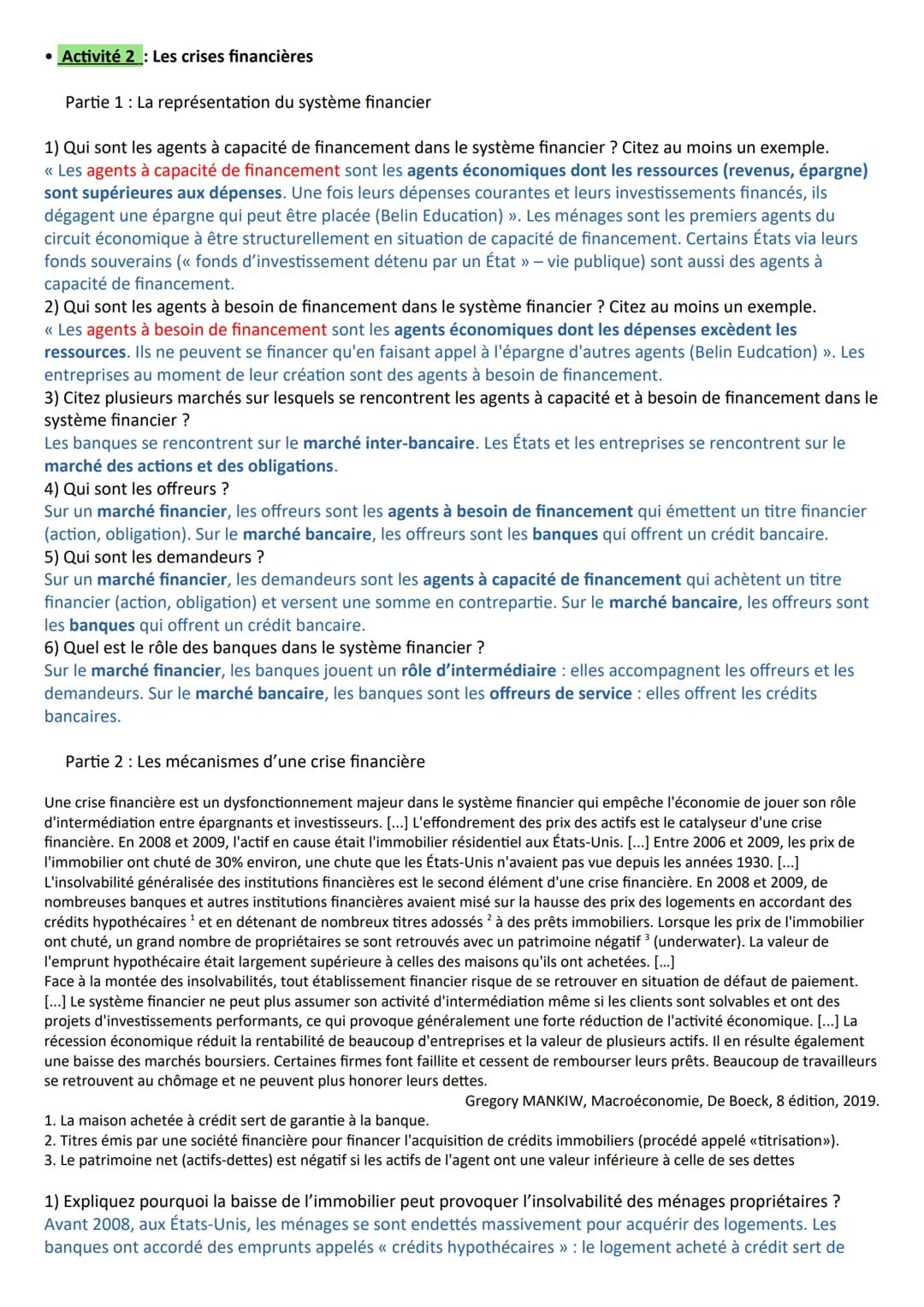 Chapitre 8- Comment expliquer les crises financières et régler le système financier ?
A la fin du chapitre, vous devez être capable de :
Con