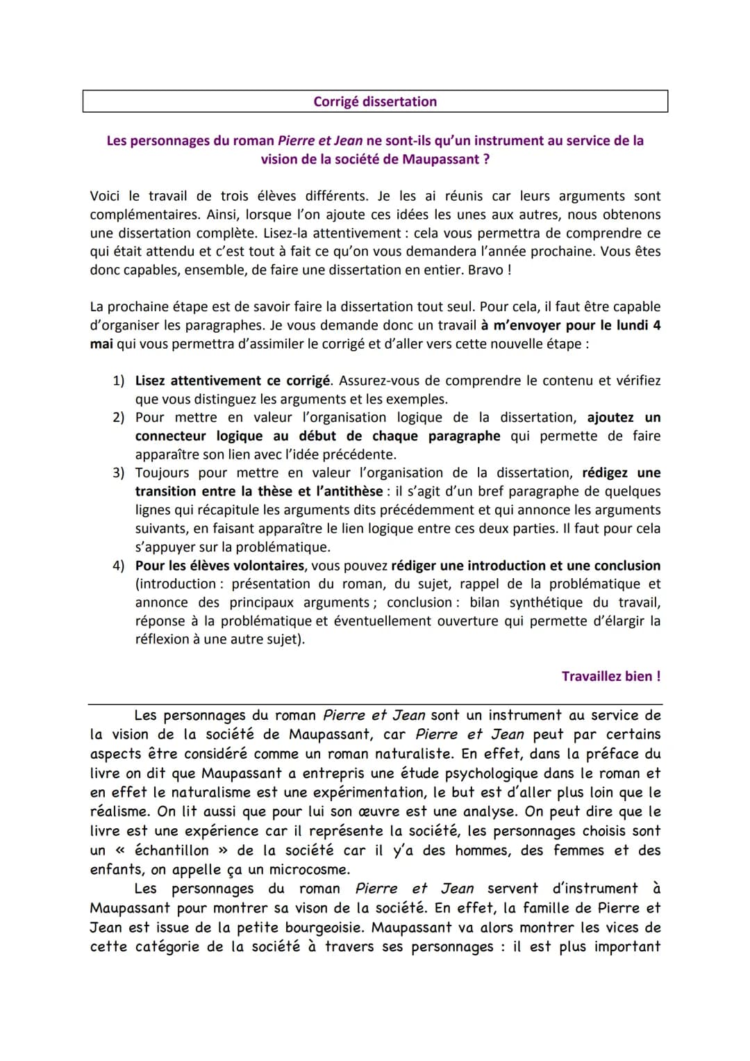 
<p>Les personnages du roman Pierre et Jean ne sont-ils qu'un instrument au service de la vision de la société de Maupassant ? Voici le trav