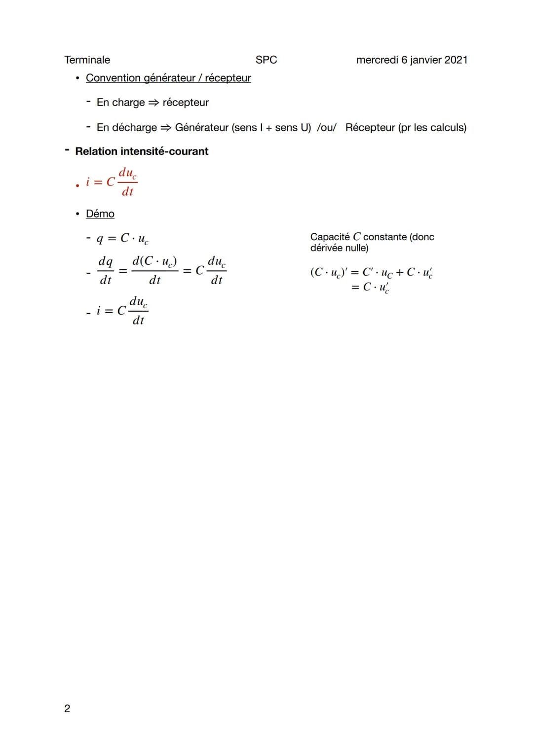 Terminale
1
Condensateur
Sujet général
Concept
Ensemble constitué de 2 armatures conductrices + séparées par isolant
• Accumulation de charg