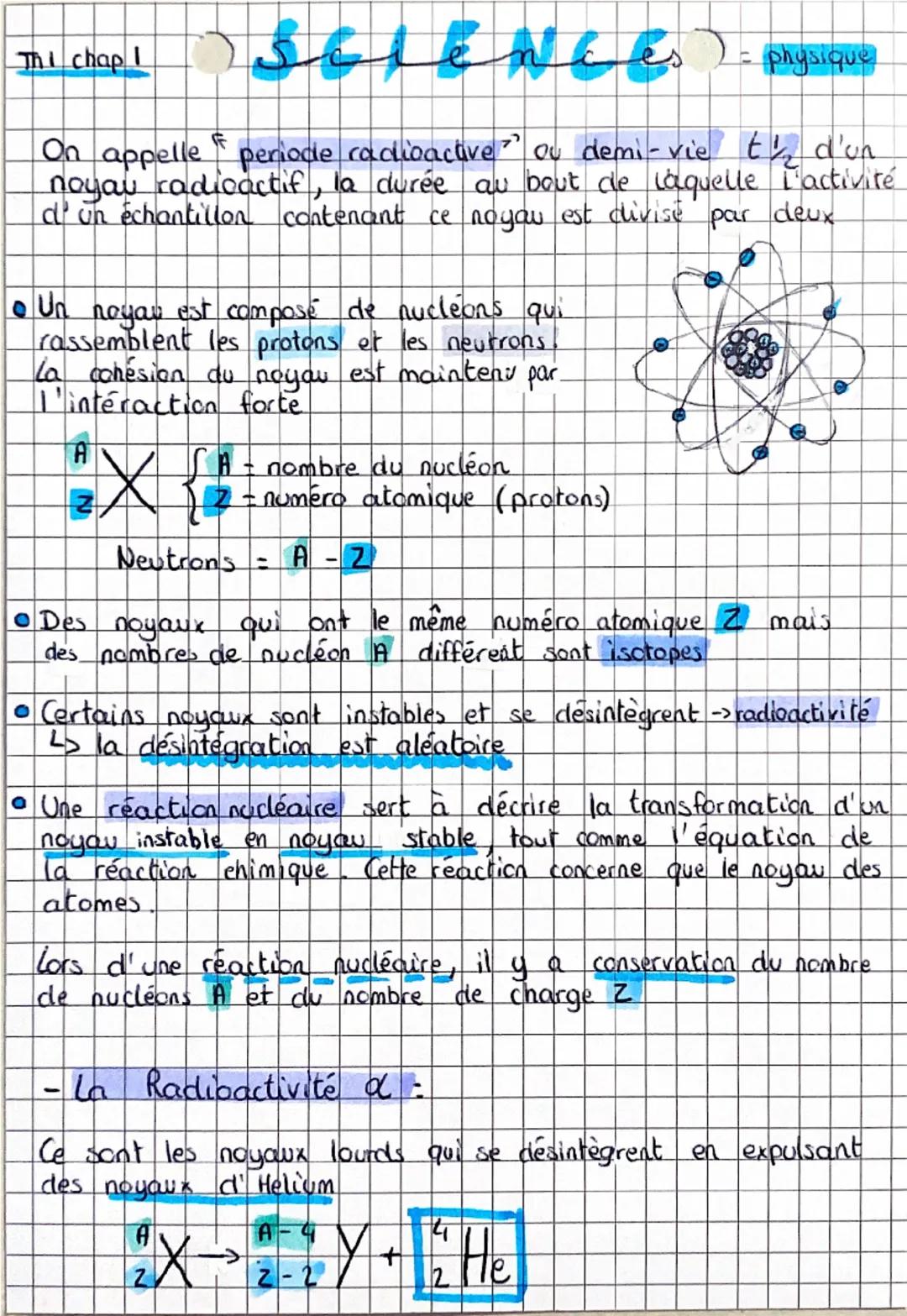 Thi chap I
Selences
physique
On appelle periode radioactive" ou demi-vie t½ d'un
noyau radioactif, la durée au bout de laquelle l'activité
d