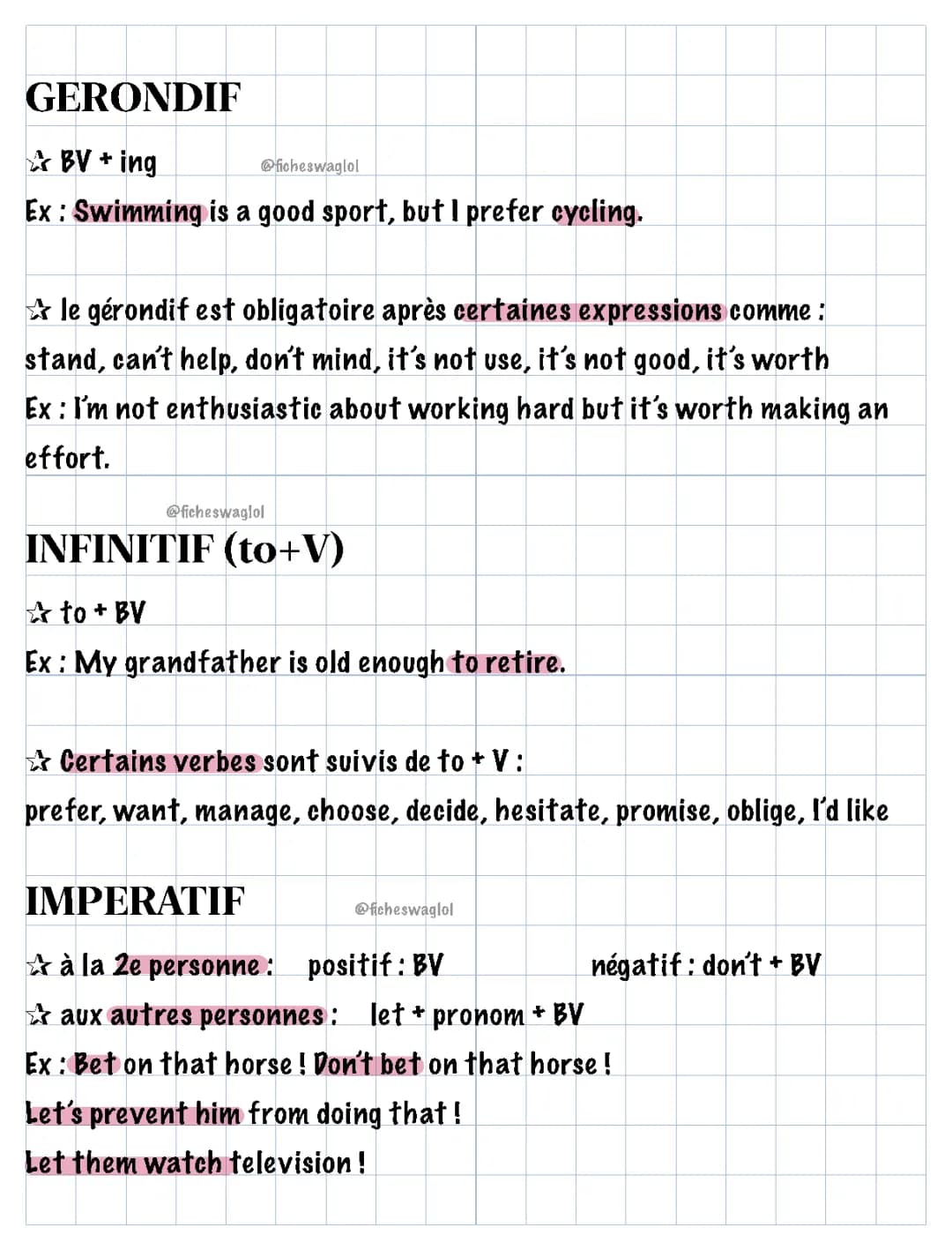 gerondif, infinitif, imperatif
