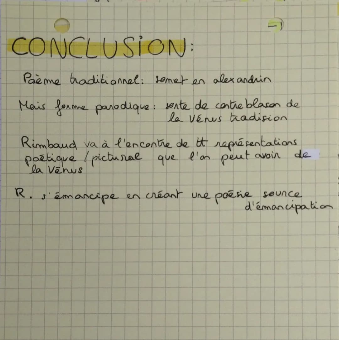 Objet d'étude nº3, lecture linéaire n°1 : «< Venus Anadyomène» extrait
des Cahiers de Douai d'Arthur Rimbaud, 1895.
Venus anadyomène'
Comme 