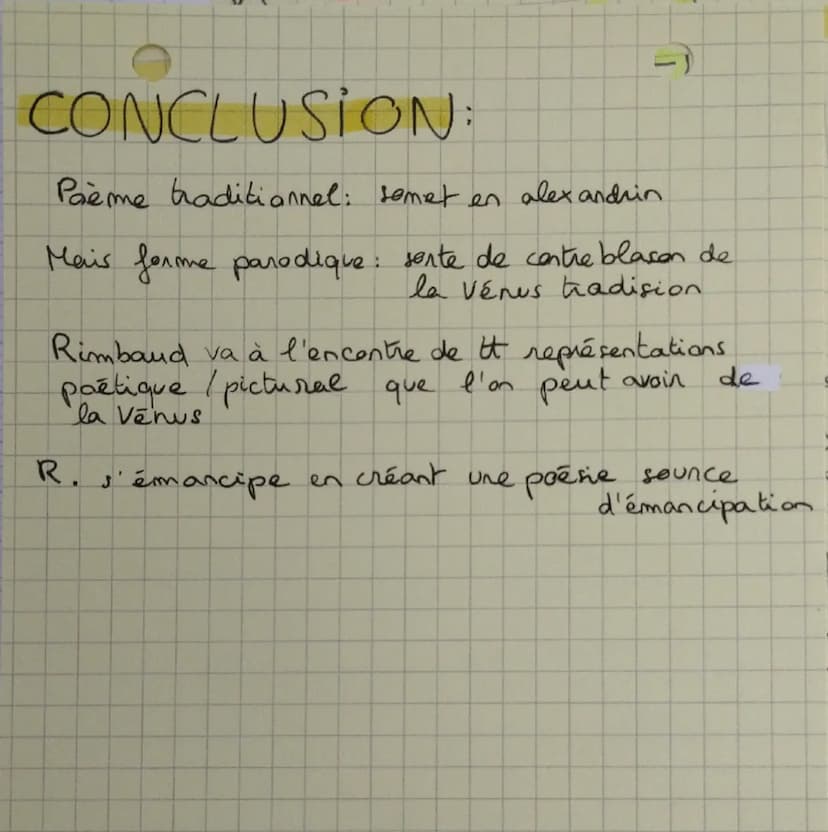 Objet d'étude nº3, lecture linéaire n°1 : «< Venus Anadyomène» extrait
des Cahiers de Douai d'Arthur Rimbaud, 1895.
Venus anadyomène'
Comme 