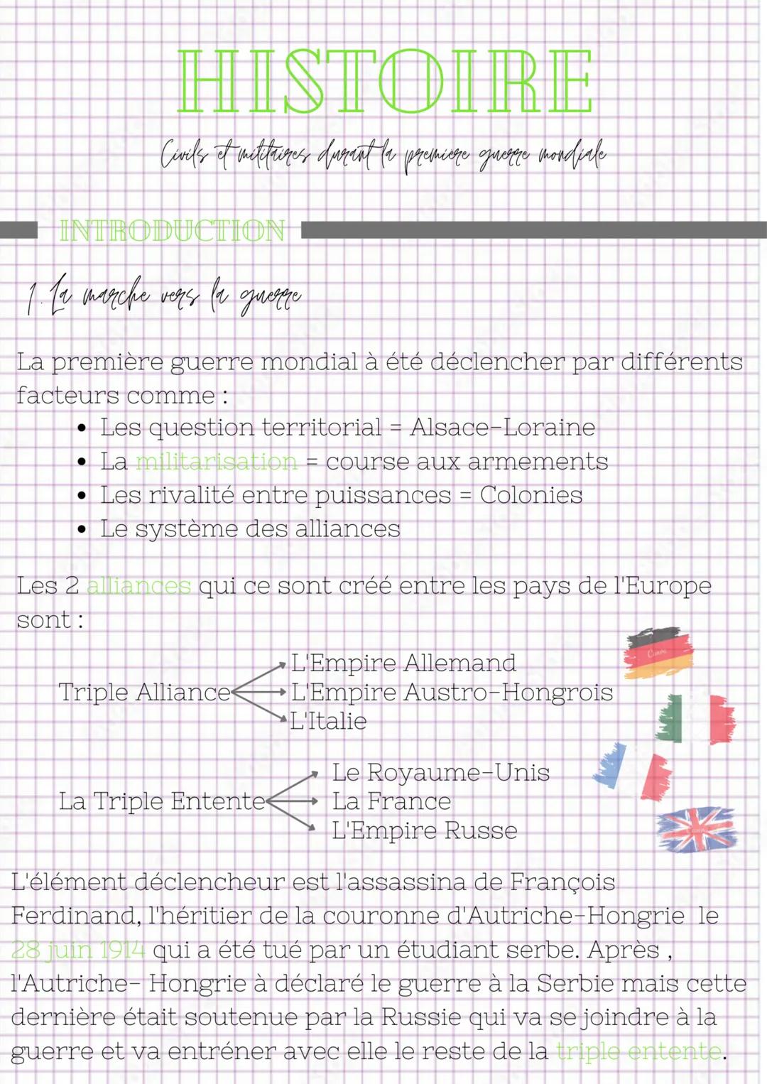 HISTOIRE
Civils et metitaimes durant la pressione quoqge mondiale
INTRODUCTION
I la marche vers la grogge
La première guerre mondial à été d