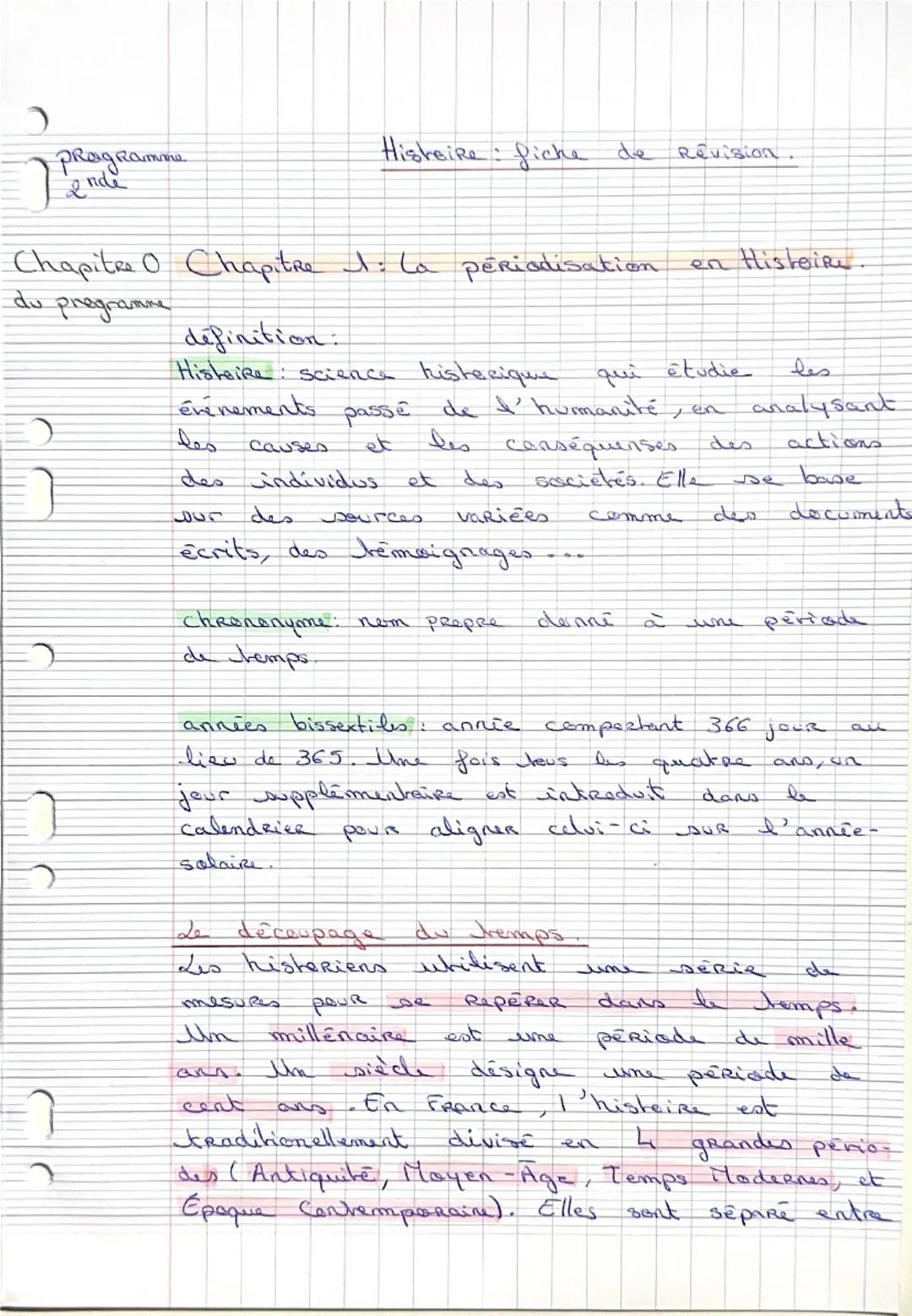 --- OCR Start ---
Inde
Histoire: fiche de Revision.
Chapitre O Chapitre 1: La périodisation
du programme
definition:
en Histoire.
Histoire s