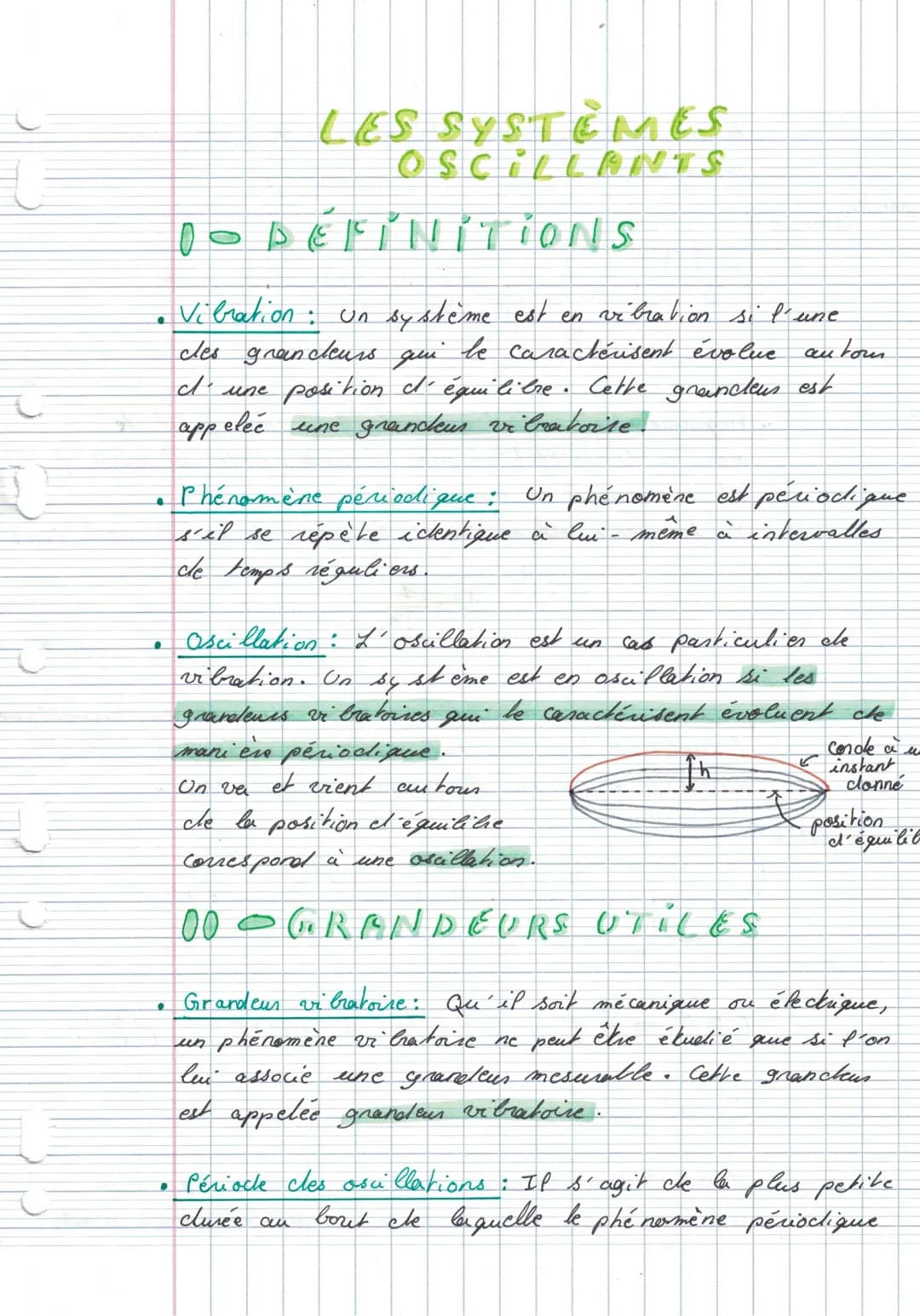 D
C
U
U
.
•
LES SYSTÈMES
OSCILLANTS
●
D- DEFINITIONS
O
Vibration : Un système est en vibration si l'une
дли
le caractérisent évolue
cles gra