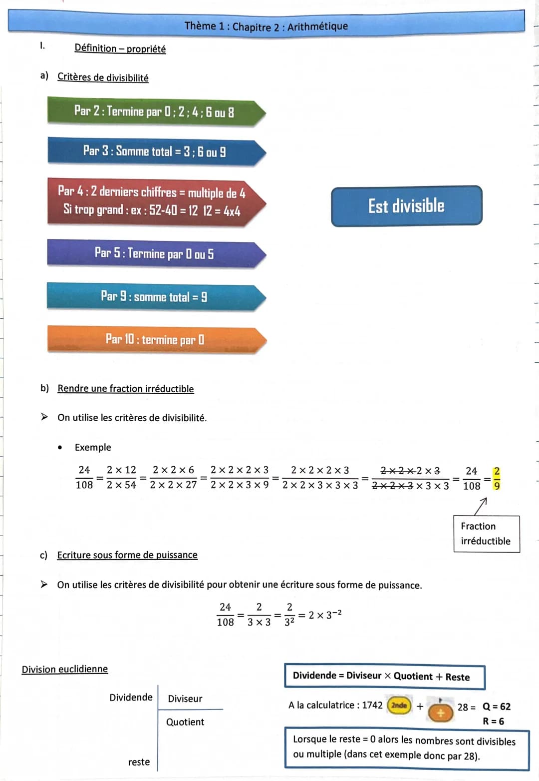 Cours 3e - Chapitre 2 : Arithmétique 