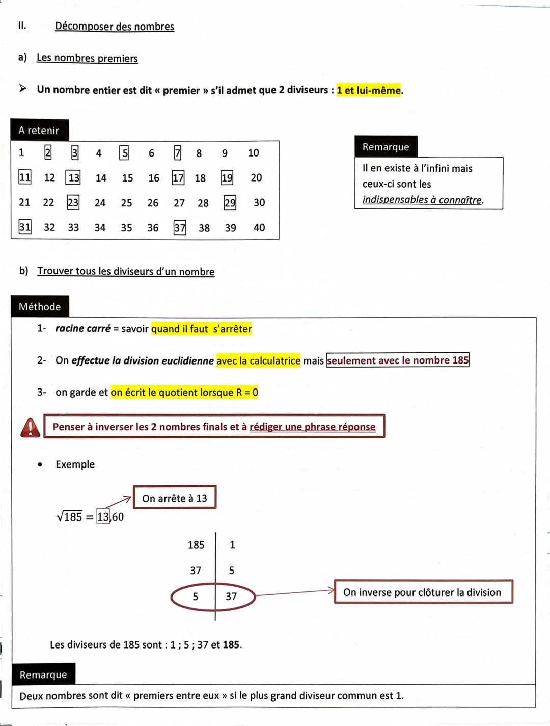 1.
Définition-propriété
a) Critères de divisibilité
Par 2: Termine par 0; 2; 4; 6 ou 8
●
Par 3: Somme total = 3; 6 ou 9
Par 4:2 derniers chi
