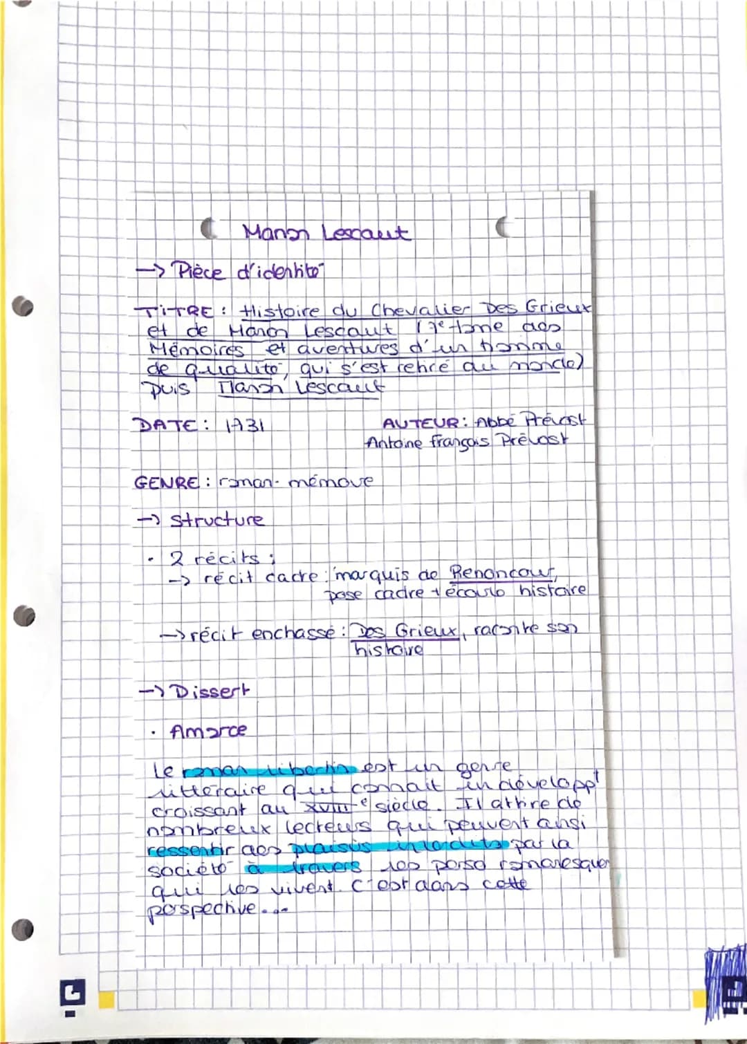 --- OCR Start ---
Manon Lescaut
Pièce d'identité
TITRE: Histoire du Chevalier Des Grieux
17tone des
et de Manon Lescaut
Mémoires et aventure