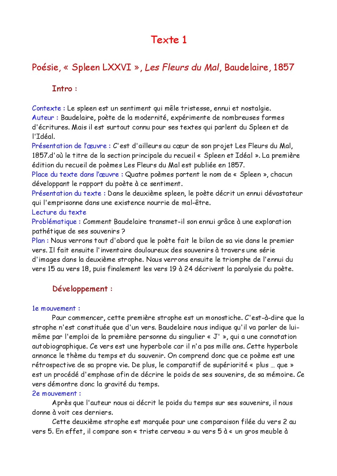 Analyse du poème Spleen LXXVI de Baudelaire et le thème du temps