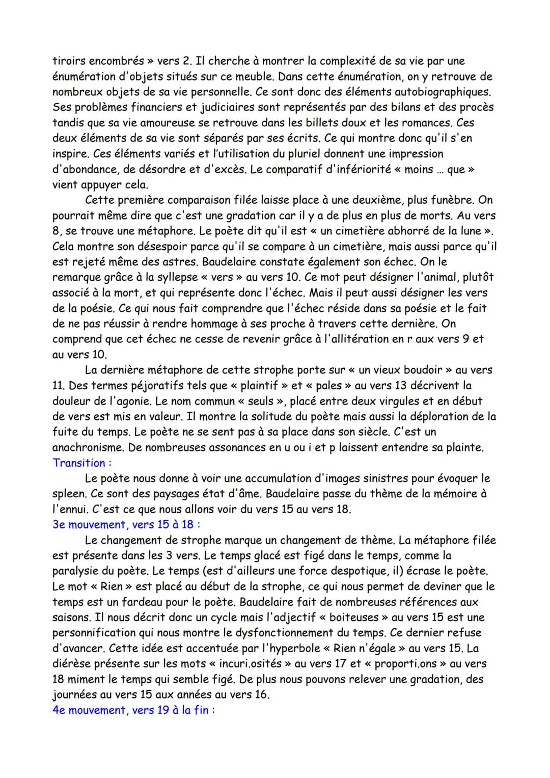 Texte 1
Poésie, « Spleen LXXVI », Les Fleurs du Mal, Baudelaire, 1857
Intro:
Contexte : Le spleen est un sentiment qui mêle tristesse, ennui
