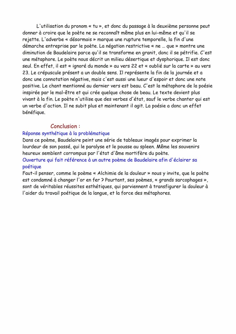 Texte 1
Poésie, « Spleen LXXVI », Les Fleurs du Mal, Baudelaire, 1857
Intro:
Contexte : Le spleen est un sentiment qui mêle tristesse, ennui