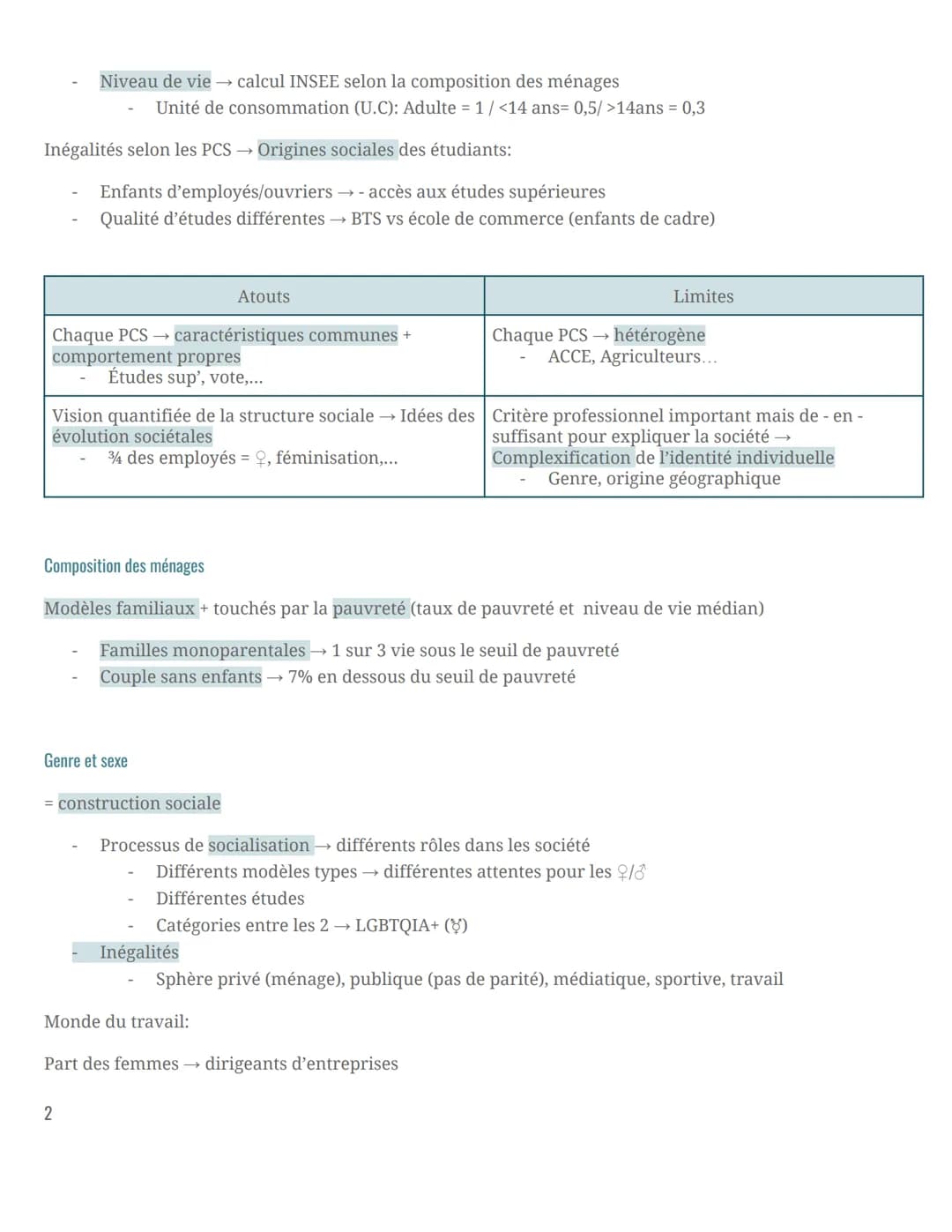 SES
Sociologie
Comment est structurée la société française actuelle ?
Structure de l'espace social
Hierarchie social
Hiérarchisation entre l