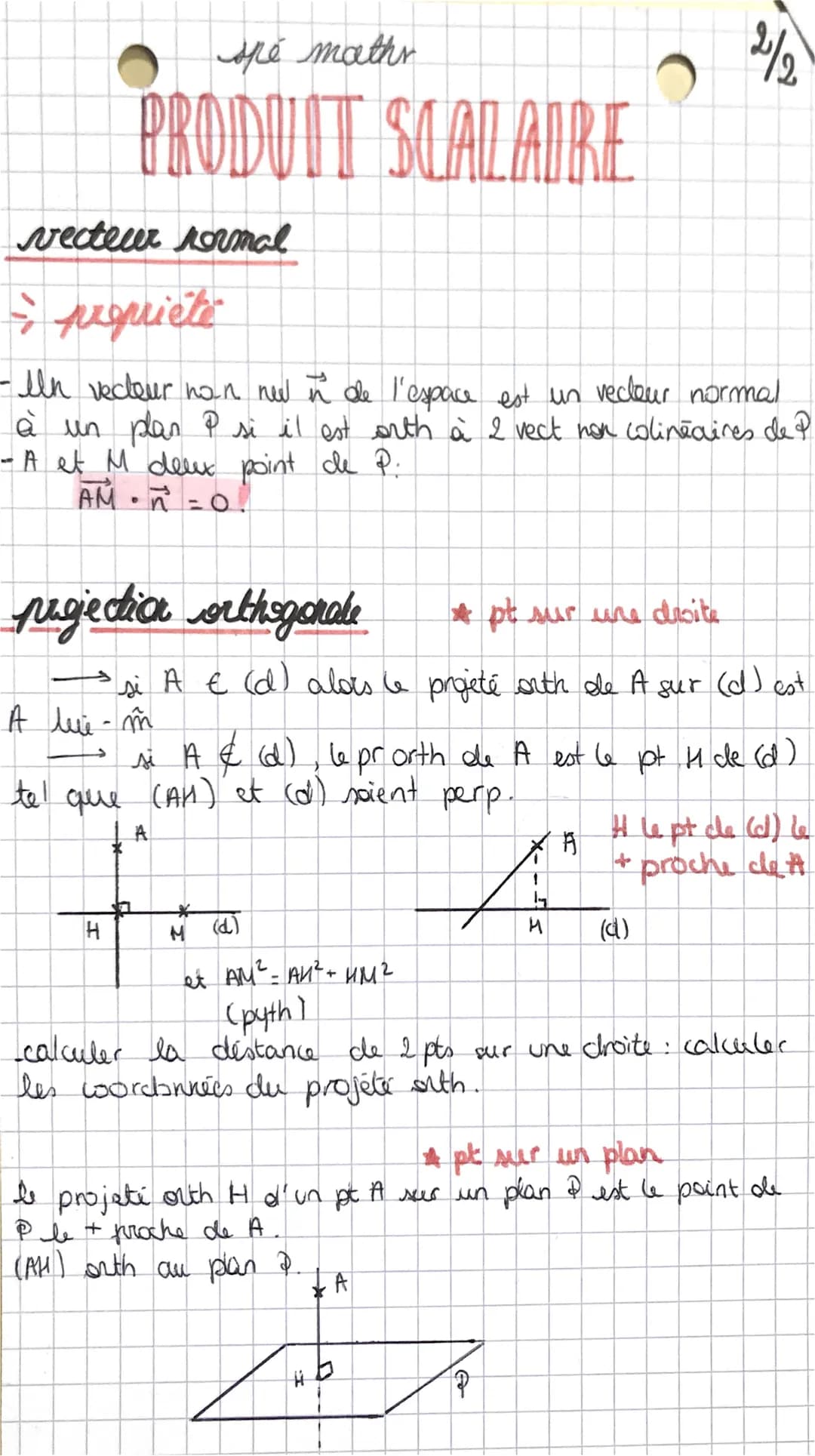 dans l'espace
-
• normes i v
▸
●
spe maths
PRODUIT SCALAIRE
cosinus:
2
ü. - | || || || cas ch F²)
2
•ū•ü - ū²-11 üll² = ²
dans un repère
• a