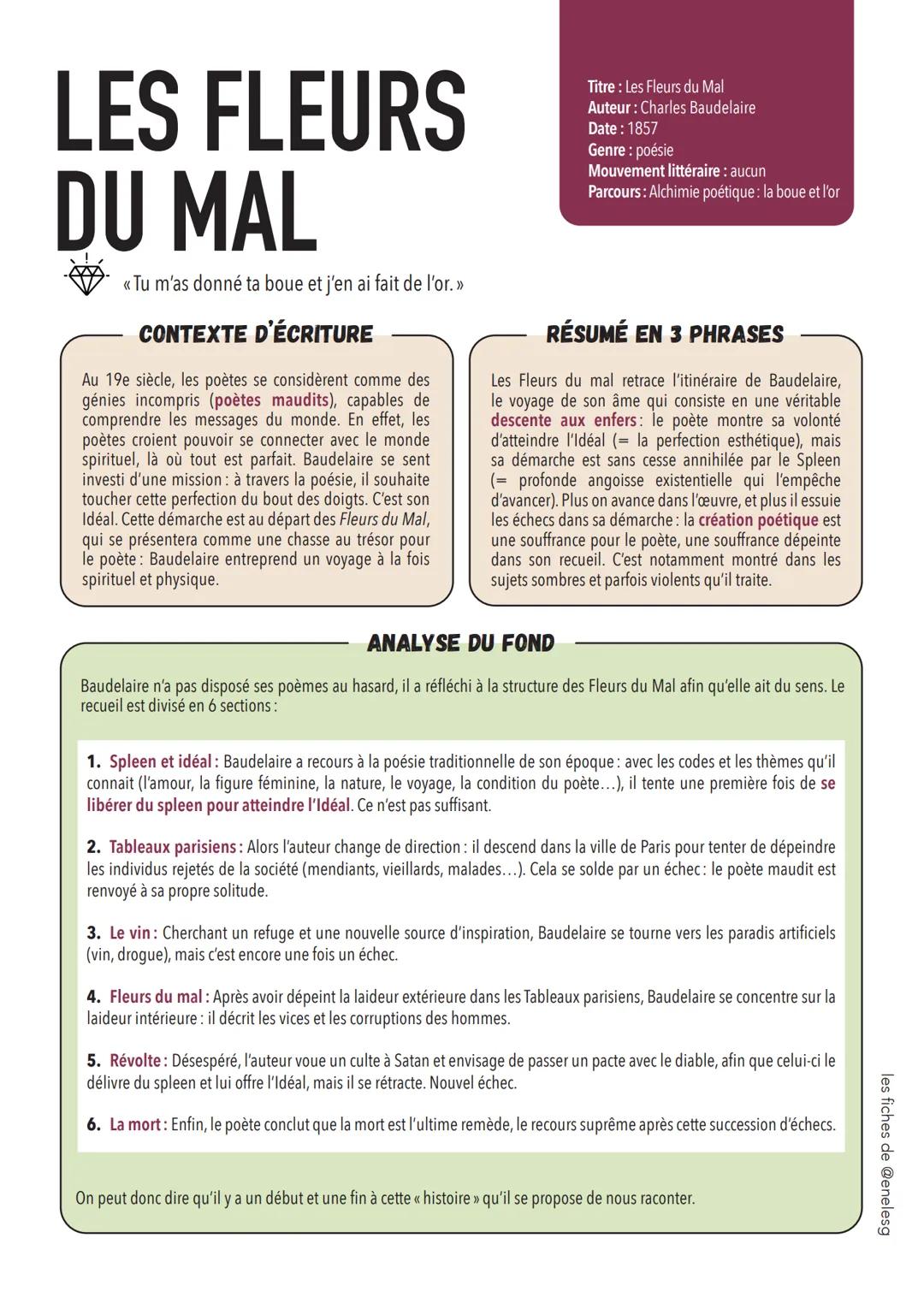 LES FLEURS
DU MAL
<< Tu m'as donné ta boue et j'en ai fait de l'or. >>
CONTEXTE D'ÉCRITURE
Au 19e siècle, les poètes se considèrent comme de