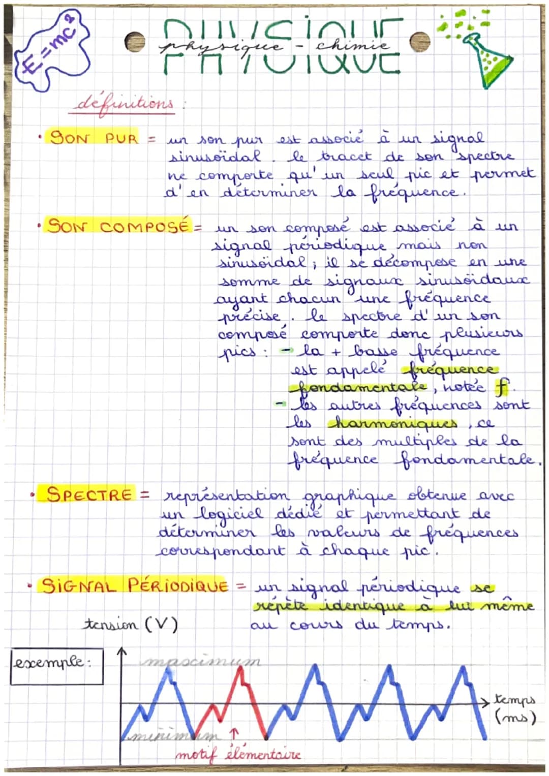 E=mc²
DUVciour
TATUIQUE
P
definitions
• SON PUR = un son pur est associé à un
sinusoidal
exemple:
signal
le tracet de son spectre
he comport