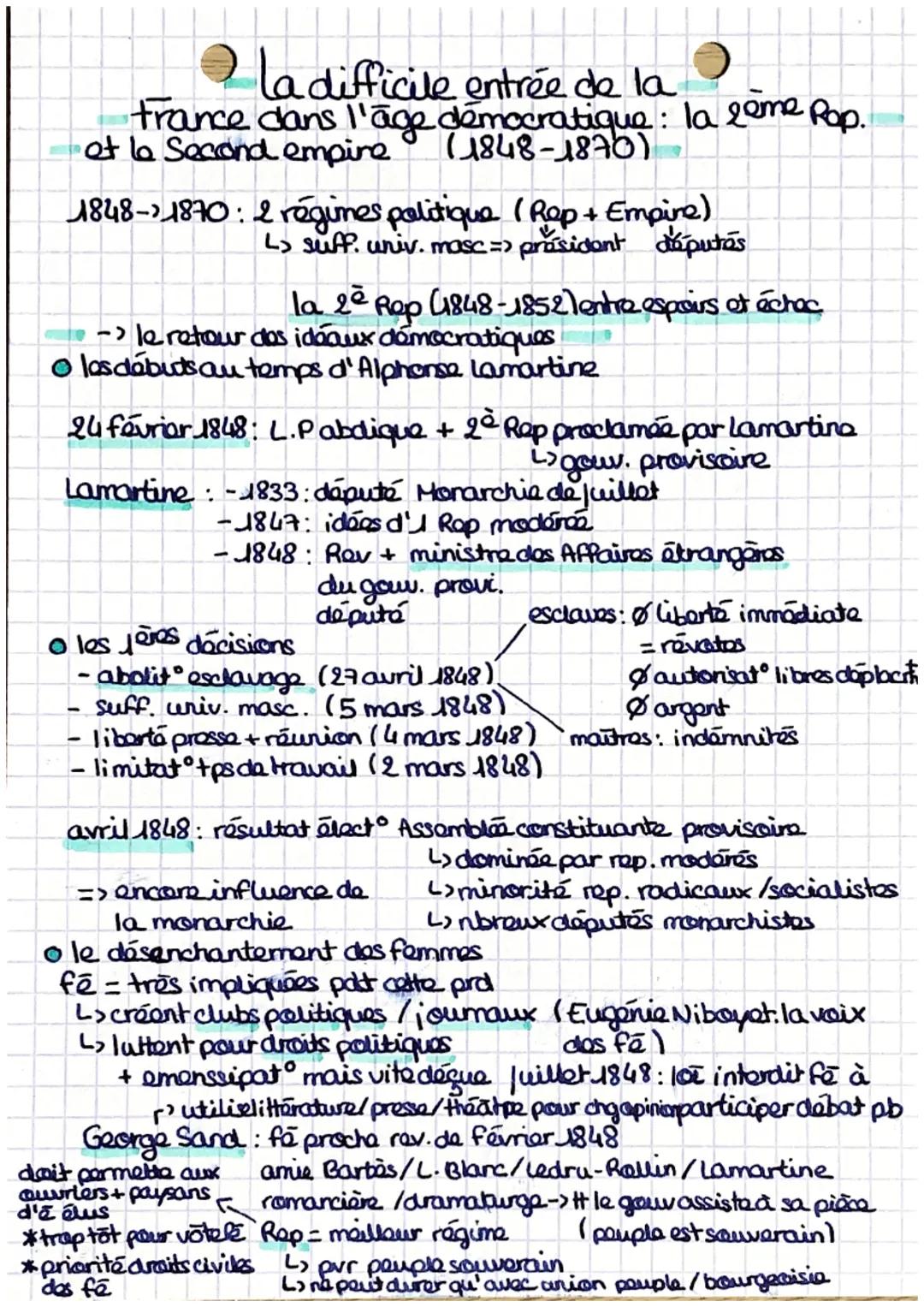 # La difficile entrée de la

trance dans l'age démocratique : la 2eme Rop.
et la Second empire (1848-1870)

1848->1870: 2 régimes politique 