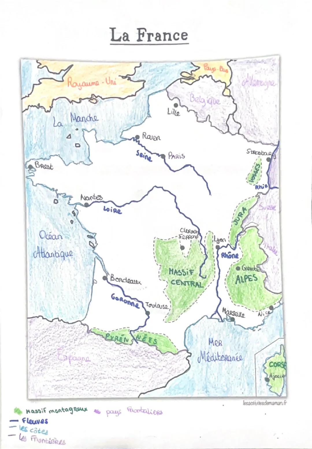 # La France

Royaume-Uni
La Manche
Brest
Nantes
Loire
Océan
Atlantique
Bordeaux
Garonne
Toulouse
Espagne
Pays-Bas
Belgique
Lille
Raven
Seine
