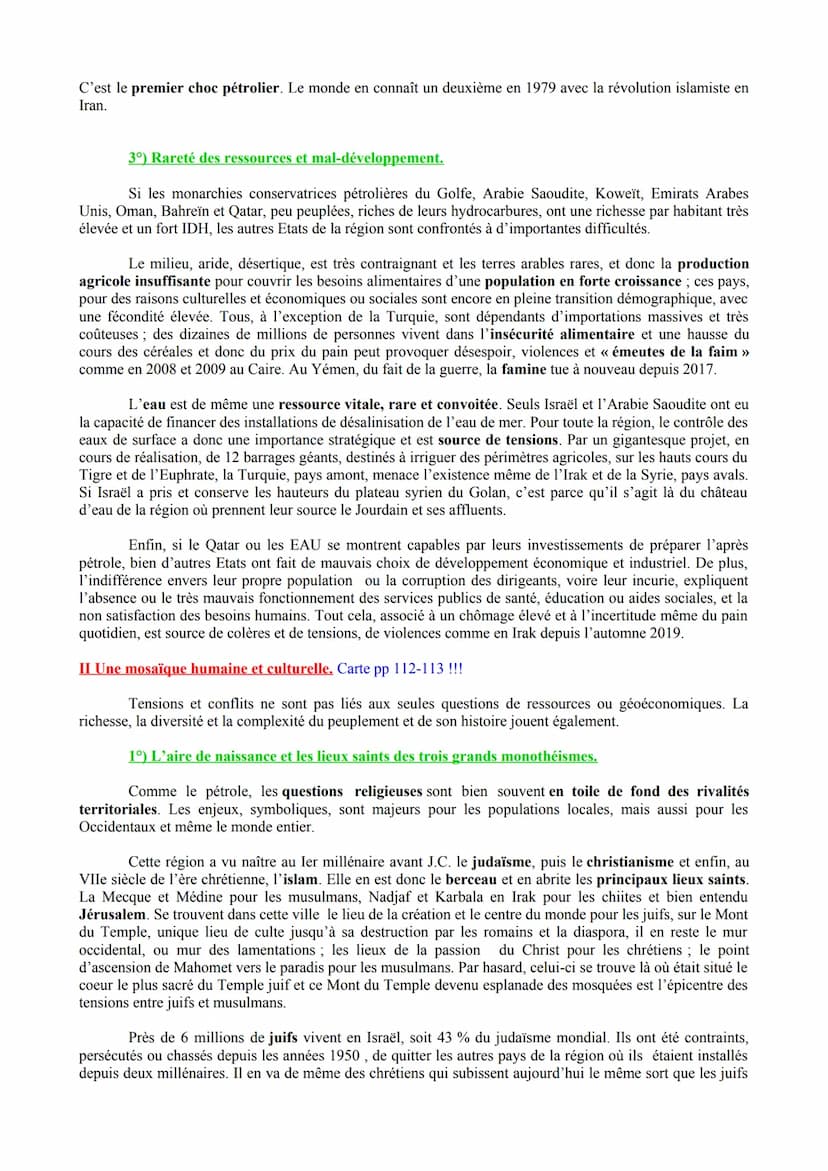 Histoire. Thème II/III. Chapitre 3/3. Le Proche et le Moyen Orient, un foyer de conflit depuis la fin de
la Seconde Guerre mondiale.
Cours 1