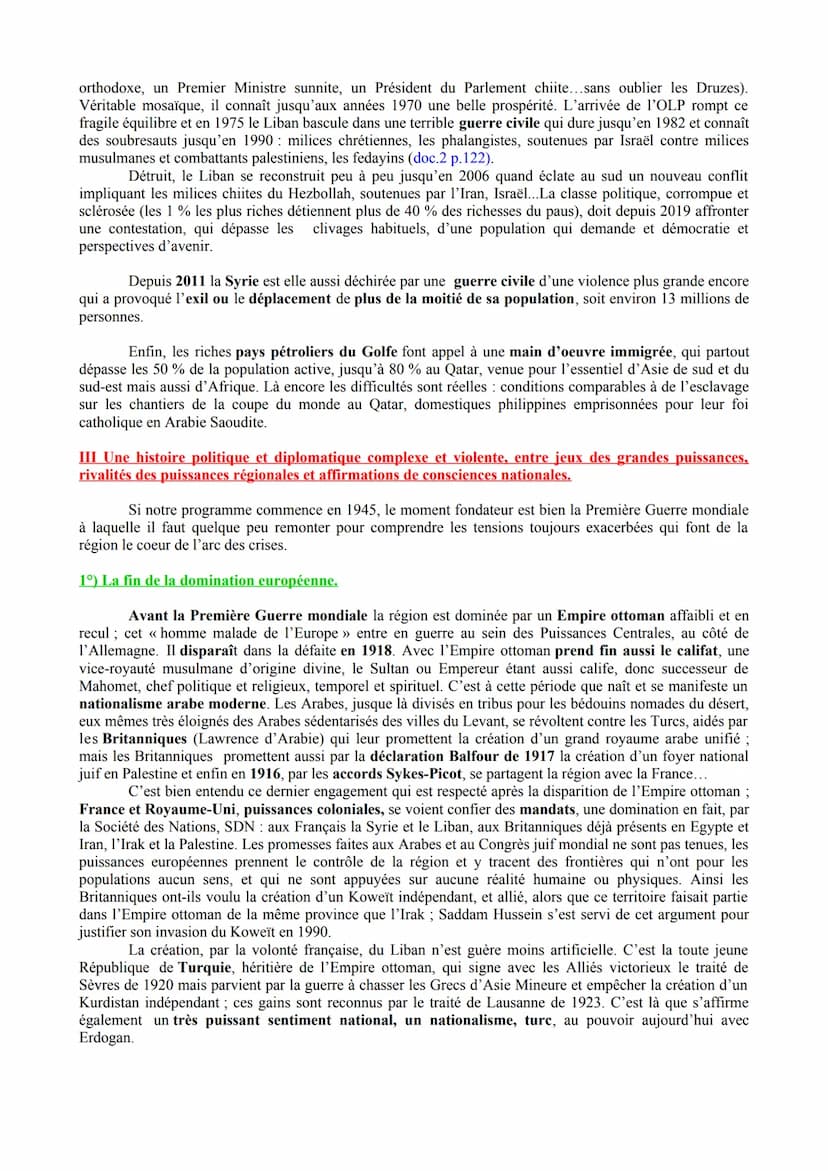 Histoire. Thème II/III. Chapitre 3/3. Le Proche et le Moyen Orient, un foyer de conflit depuis la fin de
la Seconde Guerre mondiale.
Cours 1