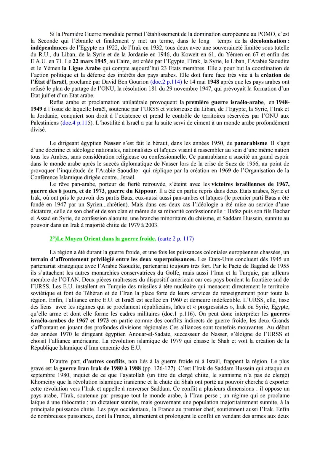 Histoire. Thème II/III. Chapitre 3/3. Le Proche et le Moyen Orient, un foyer de conflit depuis la fin de
la Seconde Guerre mondiale.
Cours 1