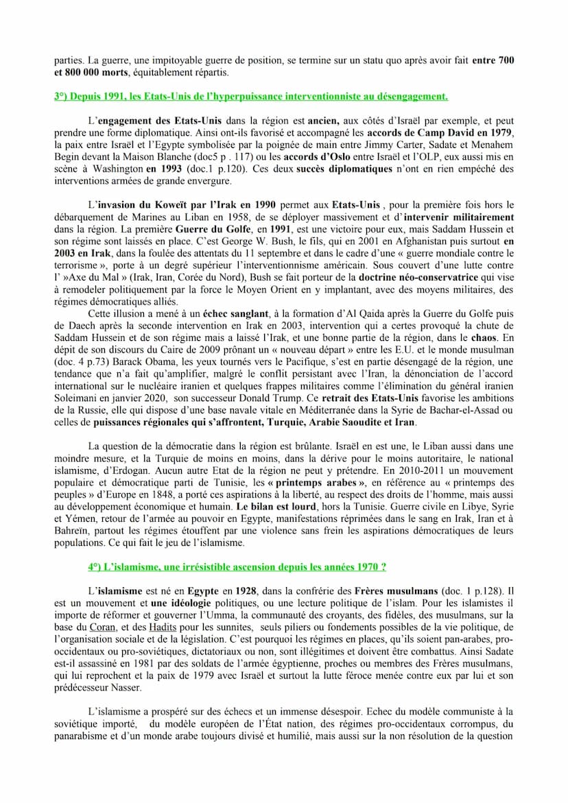 Histoire. Thème II/III. Chapitre 3/3. Le Proche et le Moyen Orient, un foyer de conflit depuis la fin de
la Seconde Guerre mondiale.
Cours 1