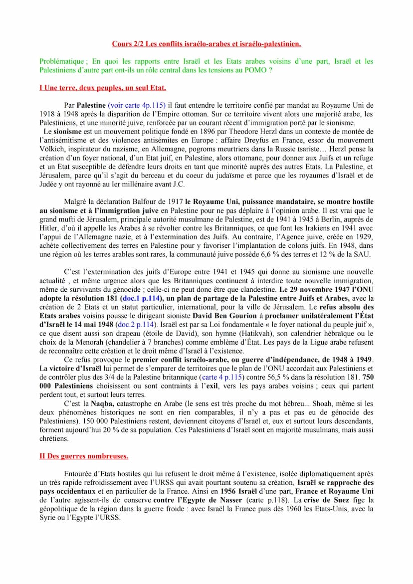 Histoire. Thème II/III. Chapitre 3/3. Le Proche et le Moyen Orient, un foyer de conflit depuis la fin de
la Seconde Guerre mondiale.
Cours 1