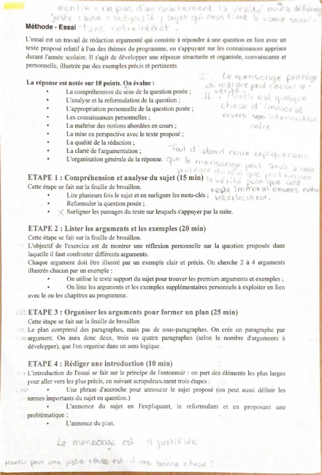 inentin ne pas dire exactement la vérité quila déforme
juste cause sobjectif / sujet qui nous tient à coeur susci
Méthode - Essaltand votre 