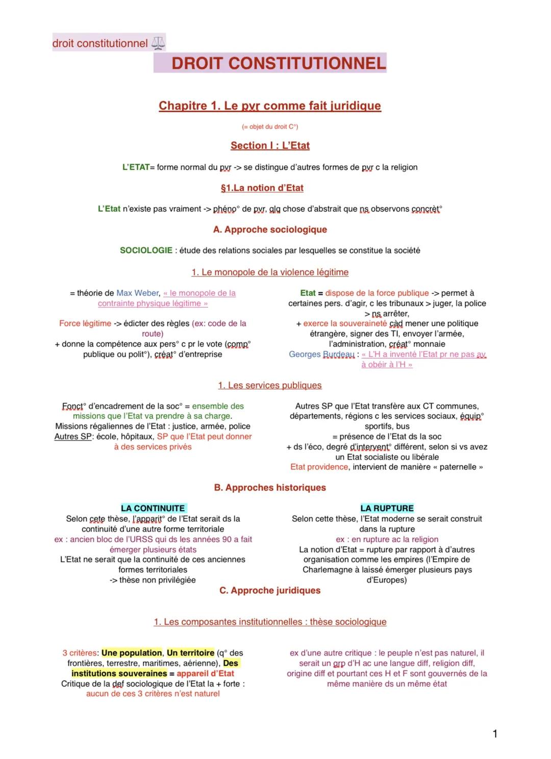 droit constitutionnel
DROIT CONSTITUTIONNEL
Chapitre 1. Le pvr comme fait juridique
(= objet du droit Cº)
Section I: L'Etat
L'ETAT= forme no