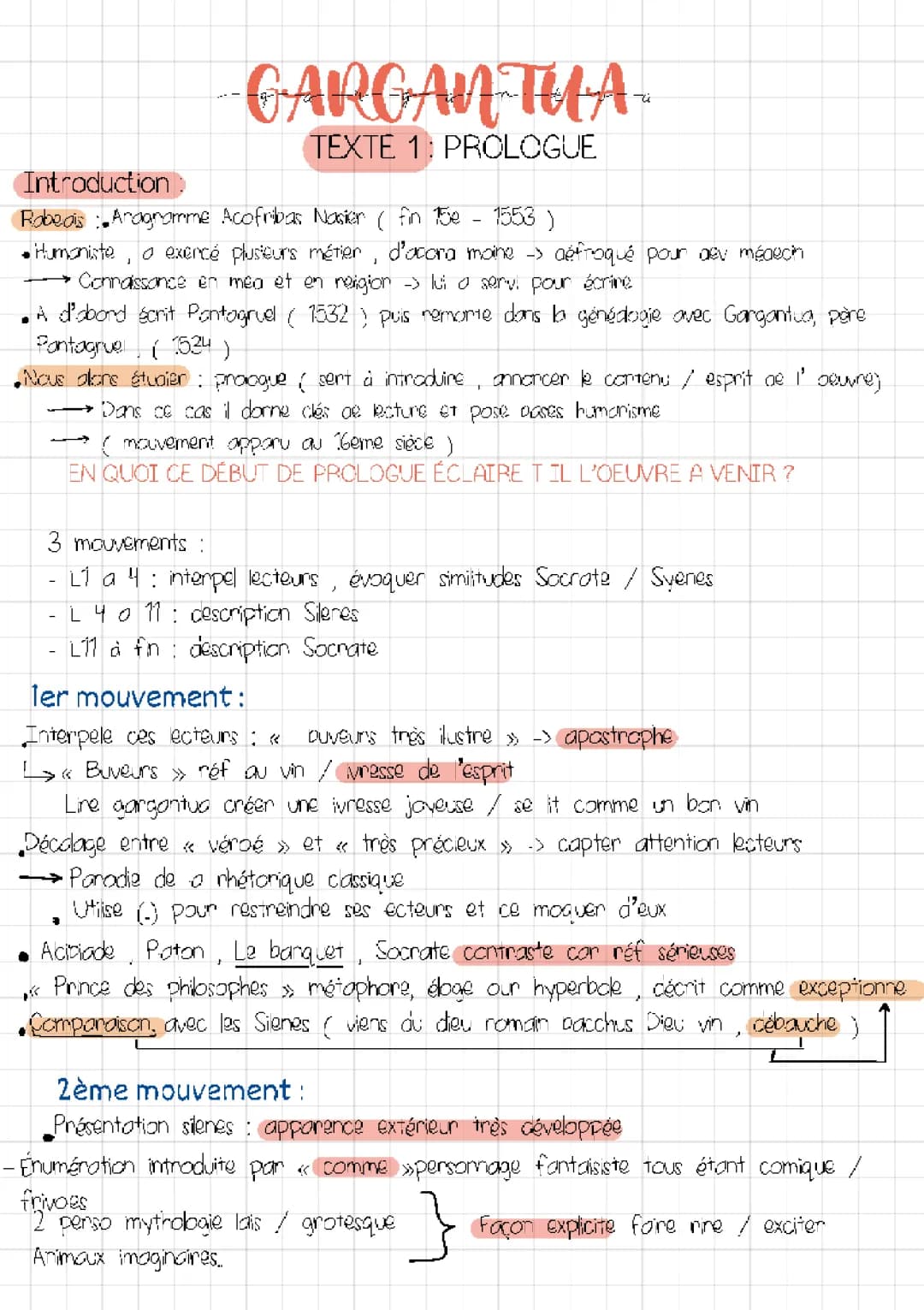 Analyse linéaire du prologue de Gargantua - PDF et oral