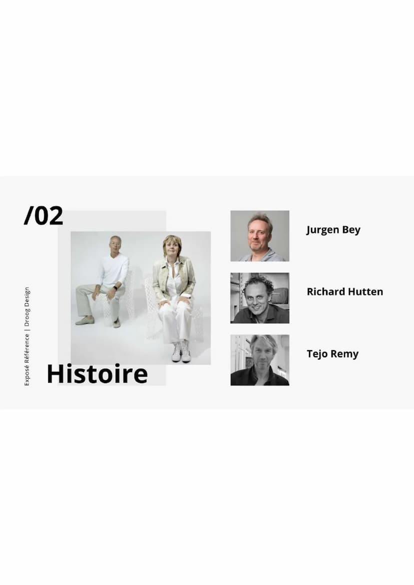 /01
A
DROOG
DESIGN
Exposés références
Iban DARD--MERLE | 2022 /02
Exposé Référence | Droog Design
Histoire
Jurgen Bey
Richard Hutten
Tejo Re