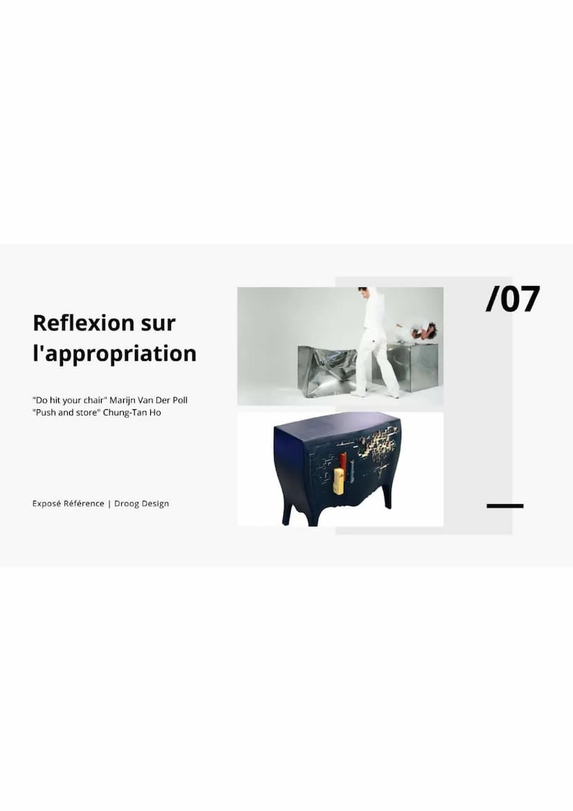 /01
A
DROOG
DESIGN
Exposés références
Iban DARD--MERLE | 2022 /02
Exposé Référence | Droog Design
Histoire
Jurgen Bey
Richard Hutten
Tejo Re