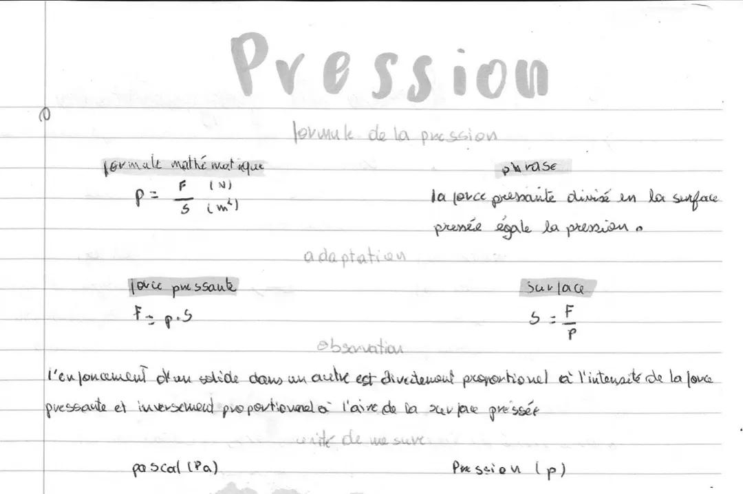 Physique: la pression et la pression atmosphérique