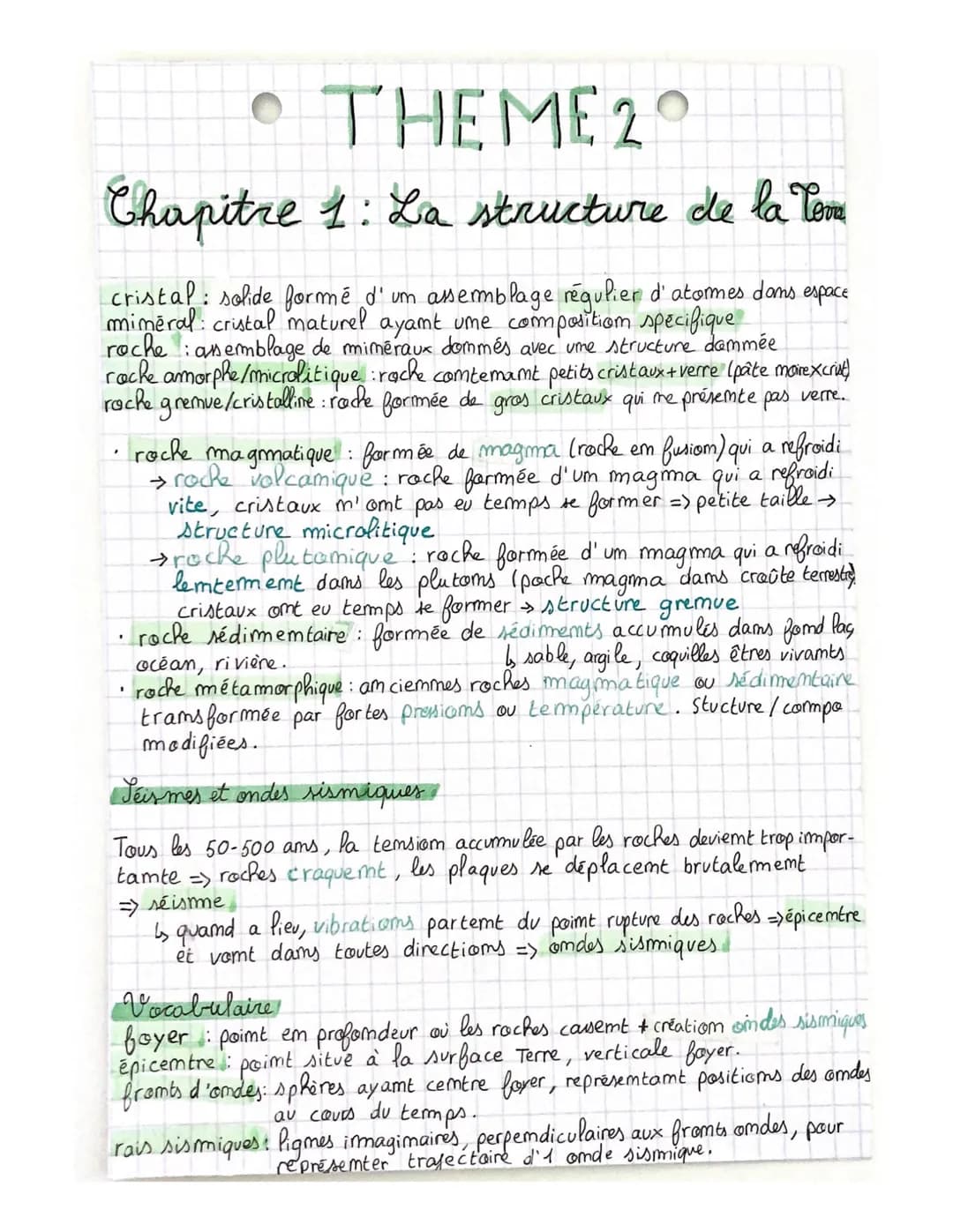 • THEME 2°
Chapitre 1 : La structure de la Come
cristal: solide formé d'um assemblage régulier d'atormes dons espace
mimēral: cristal mature