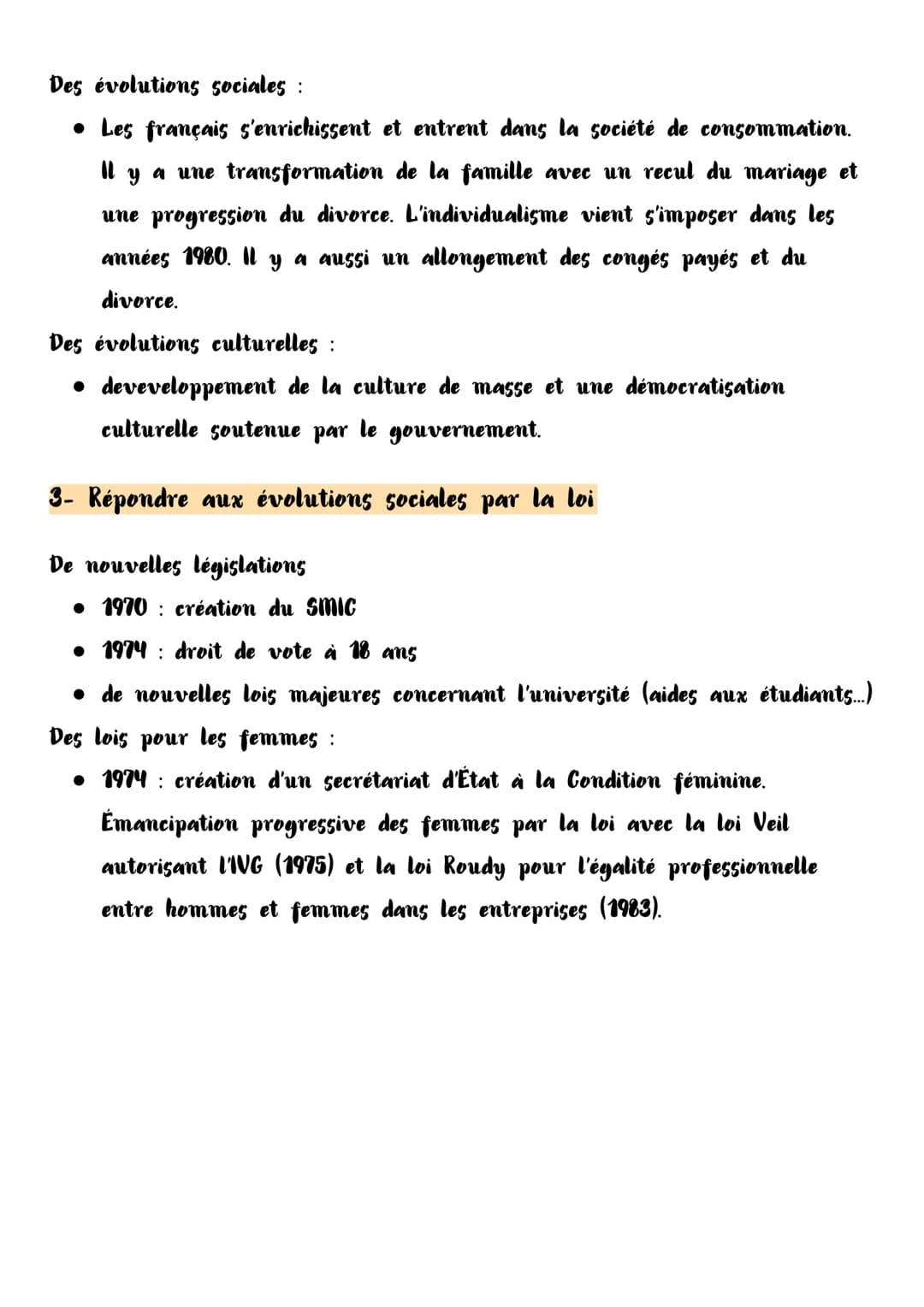 Les femmes et les hommes des
années 50 à 80
1- Femmes, jeunes et immigrés dans la société
L'émancipation des françaises :
• Il y a de plus e