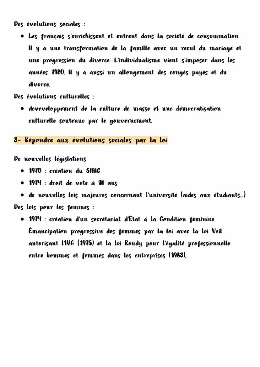 Les femmes et les hommes des
années 50 à 80
1- Femmes, jeunes et immigrés dans la société
L'émancipation des françaises :
• Il y a de plus e
