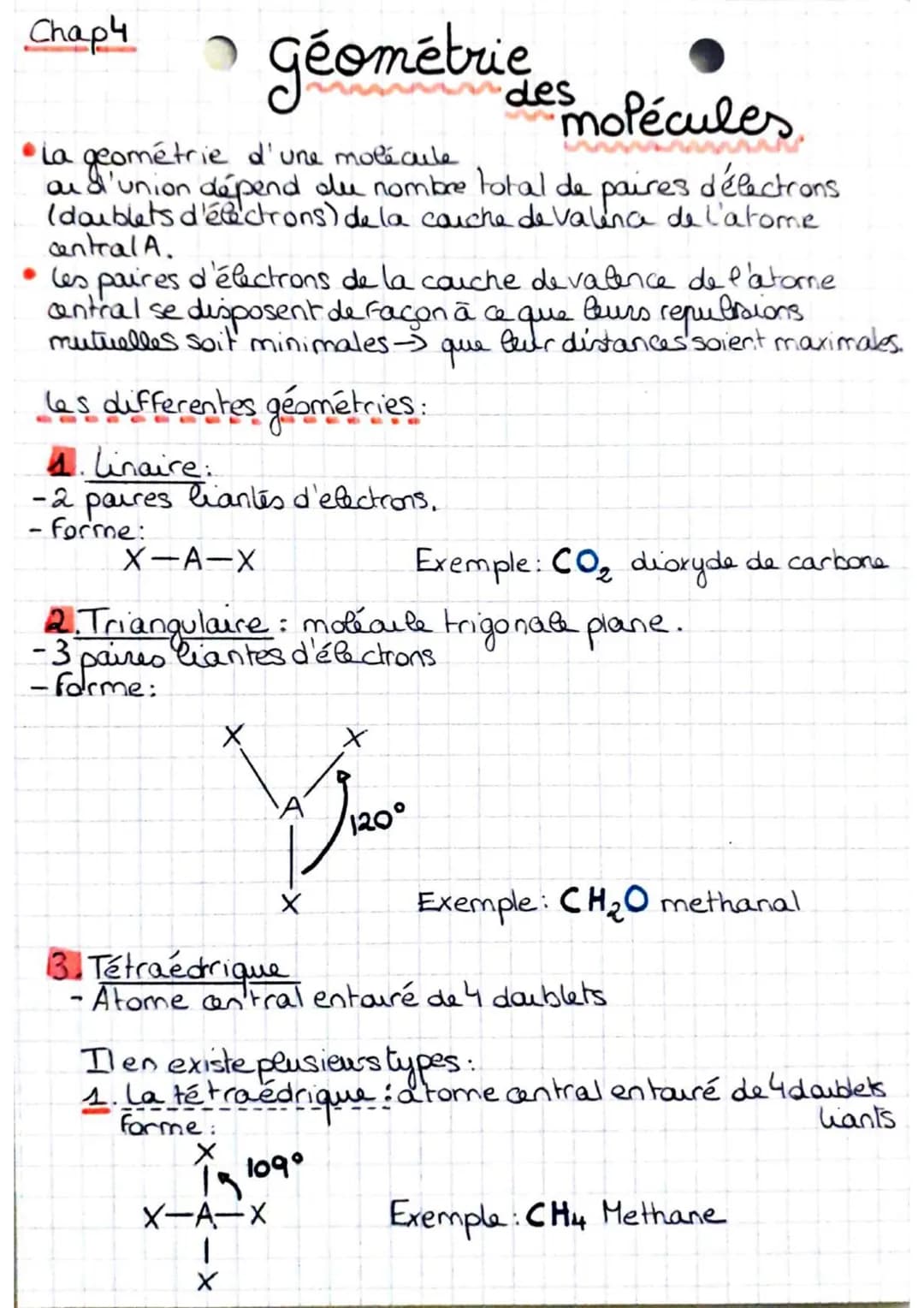 • géométrie Les molécules
•La geométrie d'une molécule
ou d'union dépend du nombre total de paires d'électrons
(doublets d'électrons) de la 