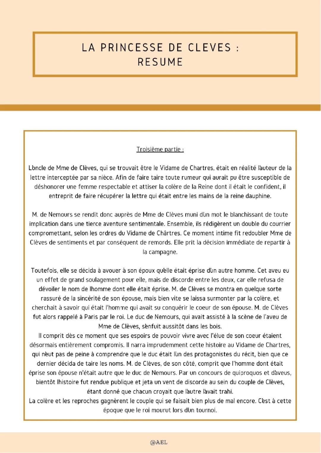 La Princesse de Clèves Résumé PDF et Personnages - Partie 3