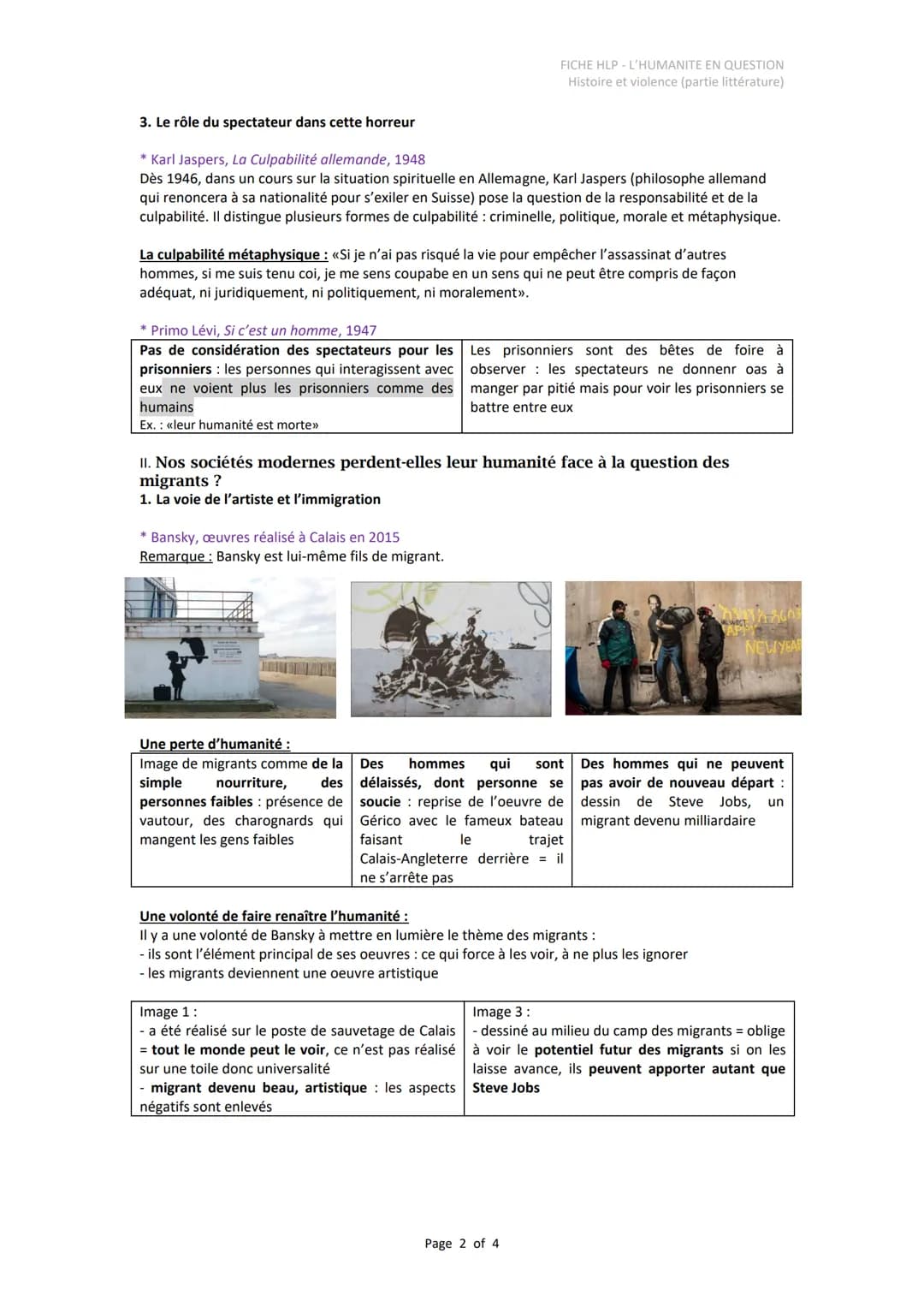L'humanité en question -
Histoire et violence:
1. Dans quelle mesure la confrontation à l'horreur fait-elle perdre son humanité ?
1. Les bou
